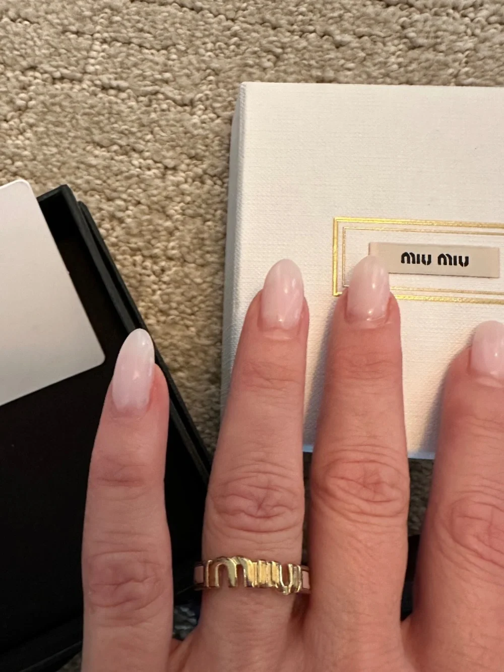 Miu Miu Pink Enamel & Gold Ring 100% Authentic